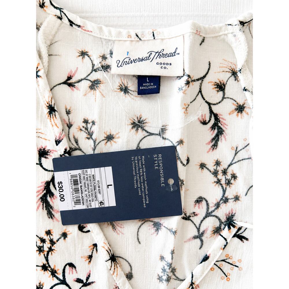 NWT Floral Cottagecore White Dress Size L Ballon Sleeve Prairie Peasant Y2K 90s - Picture 4 of 7